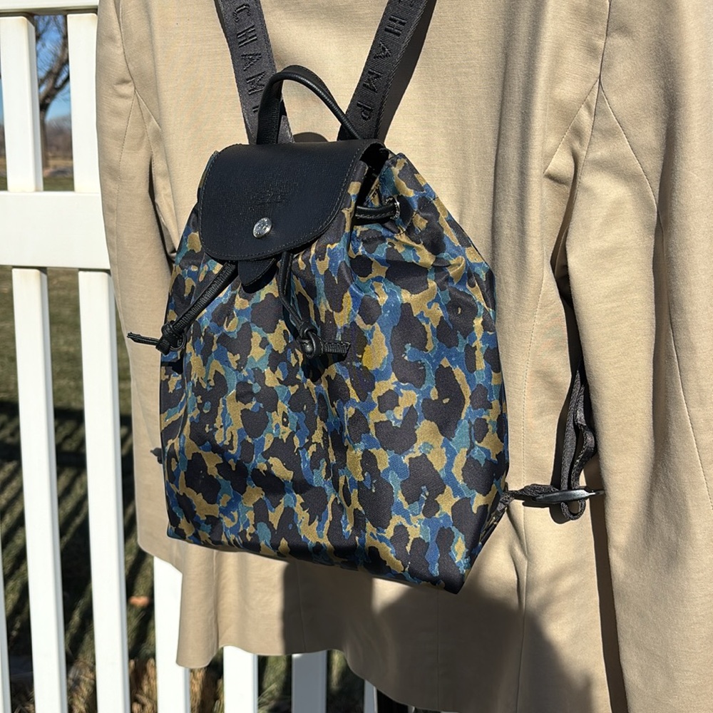 Longchamp Backpack 10” x 9” x 4”, Never Used, Blue Black Tan - Picture 2 of 10